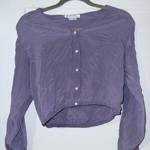 Mystree Lavender Purple Button-Front Long Sleeve Blouse 100% Silk
